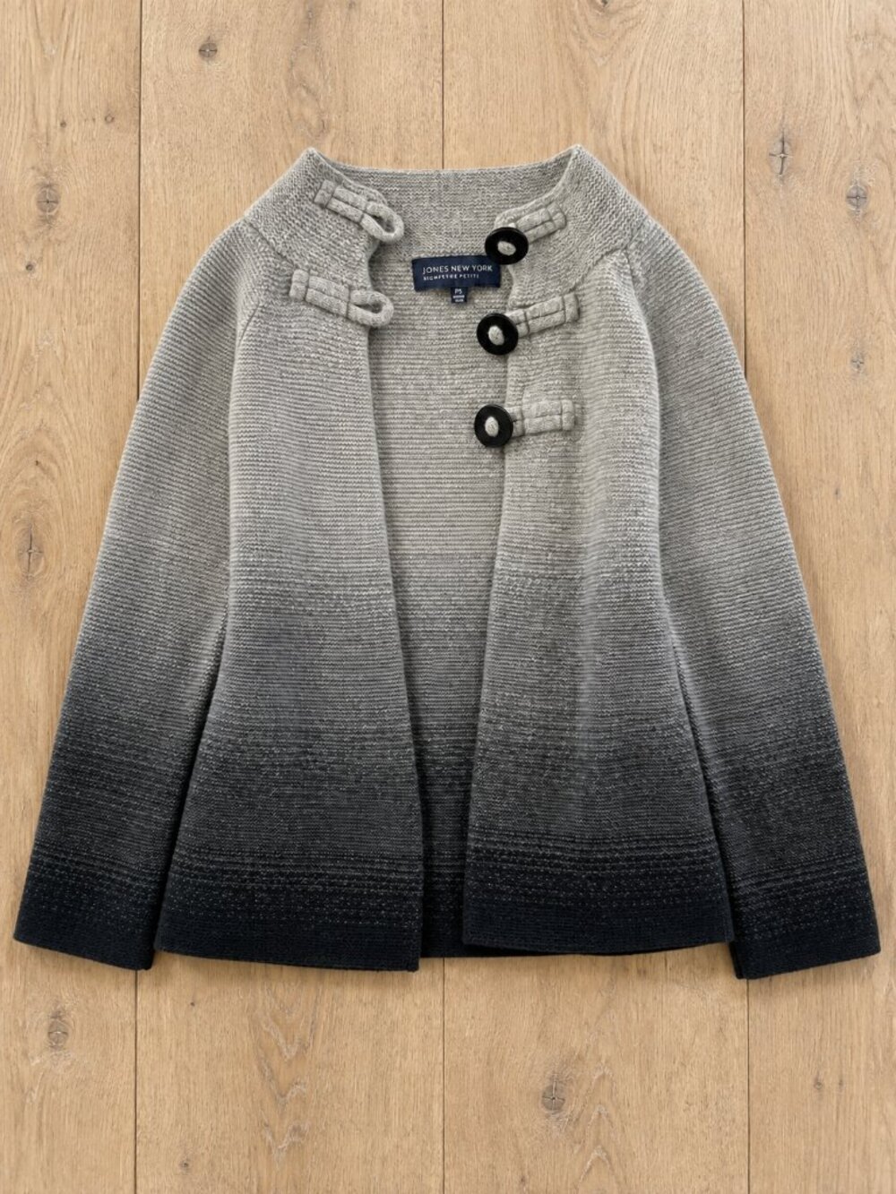 Jones New York Signature Petite Gray Ombre Metallic Knit Sweater Jacket PS